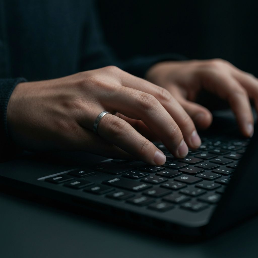 Close-up of hands typing code on laptop keyboard